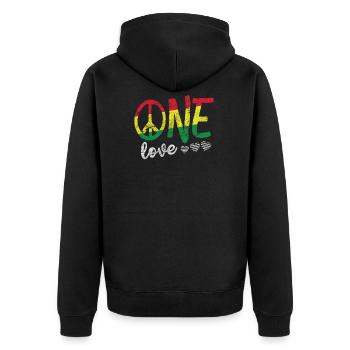 One Love T Shirt Cadeau Rasta Reggae Hommes Femmes Enfants - Veste à capuche bio Premium Unisexe - noir - Dos - Nico (187cm)
