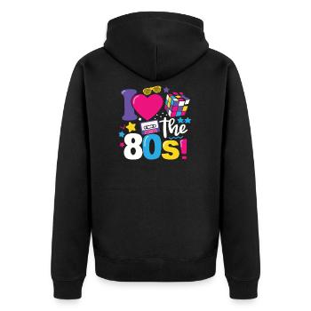 Ich liebe das 80er Jahre Shirt 80er Jahre Kleidung für Damen und Herren - Unisex Premium Bio Zip Hoodie - Schwarz - Hinten - Nico (187cm)