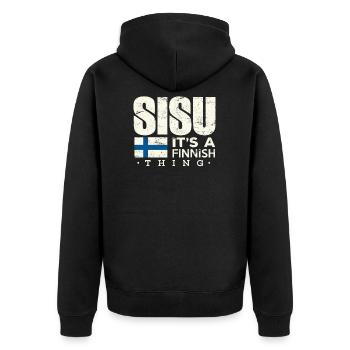 Finland Shirt Sisu It's A Finnish Thing Gift - Unisex Premium Organic Zip Hoodie - black - Back - Nico (187cm)
