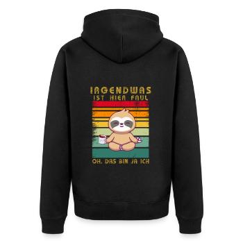 Faultier Irgendwas ist hier Faul - Unisex Premium Bio Zip Hoodie - Schwarz - Hinten - Nico (187cm)