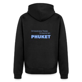 Therapie Phuket - Unisex Premium Bio Zip Hoodie - Schwarz - Hinten - Nico (187cm)