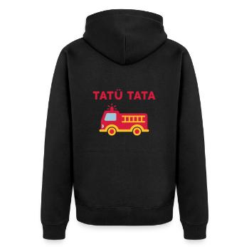 Tatü tata (Feuerwehrauto mit Leiter) - Unisex Premium Bio Zip Hoodie - Schwarz - Hinten - Nico (187cm)
