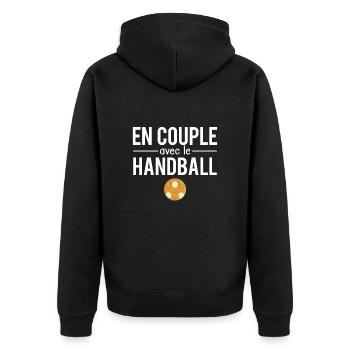 En couple avec le handball sport humour - Veste à capuche bio Premium Unisexe - noir - Dos - Nico (187cm)