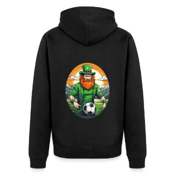 St. Patrick's Day Kleeblatt Fußball - Unisex Premium Bio Zip Hoodie - Schwarz - Hinten - Nico (187cm)