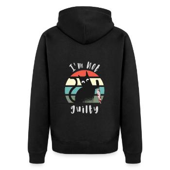 Ich bin unschuldig, Katze mit Messer - Unisex Premium Bio Zip Hoodie - Schwarz - Hinten - Nico (187cm)
