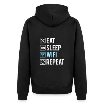 Eat Sleep Wifi Repeat Humour Geek Ordinateur - Veste à capuche bio Premium Unisexe - noir - Dos - Nico (187cm)