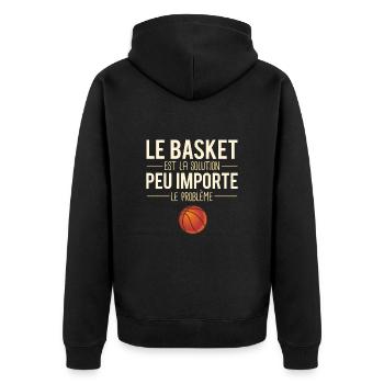 Blague basket problème solution humour sport - Veste à capuche bio Premium Unisexe - noir - Dos - Nico (187cm)