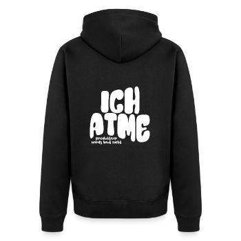 Ich atme, produktiver wirds heute nicht - Spruch - Unisex Premium Bio Zip Hoodie - Schwarz - Hinten - Nico (187cm)