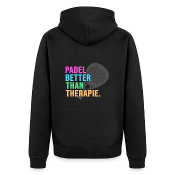 Padel Padeltennis Padelmode PADELTENNIS-therapie - Unisex Premium Bio Zip Hoodie - Schwarz - Hinten - Nico (187cm)