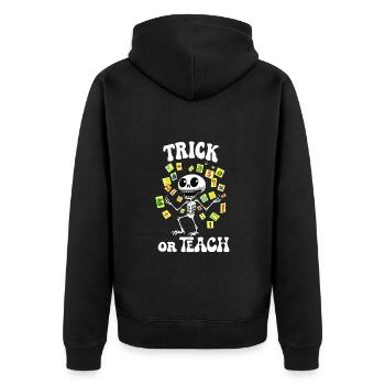 Funny skeleton celebrates Halloween in school - Unisex Premium Organic Zip Hoodie - black - Back - Nico (187cm)
