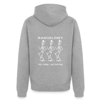 Tanzende Skelette lustiger Radiologen Spruch - Unisex Premium Bio Zip Hoodie - Grau meliert - Hinten - Nico (187cm)