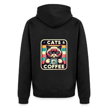 Katze und Kaffee keine Menschen - Unisex Premium Bio Zip Hoodie - Schwarz - Hinten - Nico (187cm)