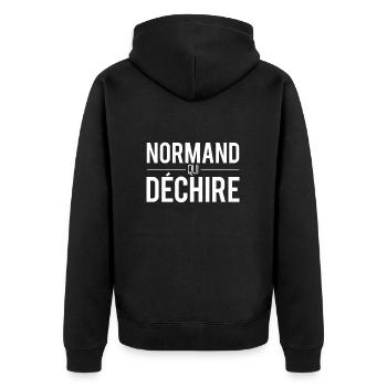 Normand qui déchire habitant normandie humour - Veste à capuche bio Premium Unisexe - noir - Dos - Nico (187cm)