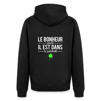 Le bonheur existe il est dans le paintball - Veste à capuche bio Premium Unisexe - noir - Dos - Nico (187cm)