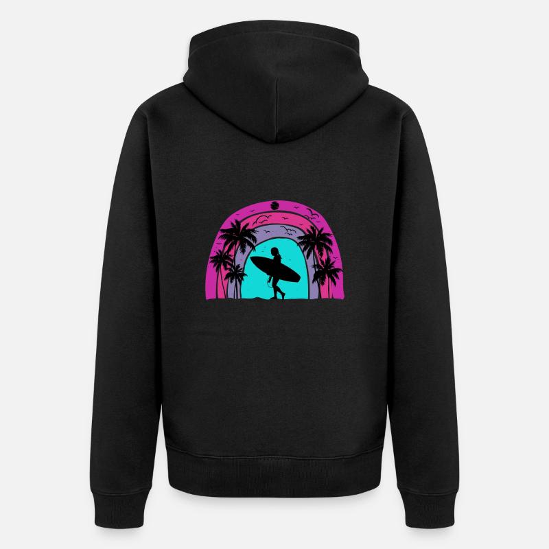 surf retro sunset - Veste à capuche bio Premium Unisexe - noir