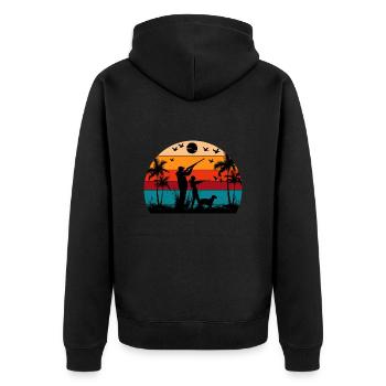 Retro Sonnenuntergang Jagd Lustige Jagd Humor - Unisex Premium Bio Zip Hoodie - Schwarz - Hinten - Nico (187cm)