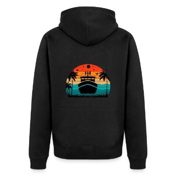 Retro Sonnenuntergang Boot - Unisex Premium Bio Zip Hoodie - Schwarz - Hinten - Nico (187cm)