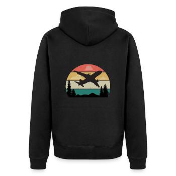 Vintage Flugzeug Retro Sonnenuntergang Geschenk - Unisex Premium Bio Zip Hoodie - Schwarz - Hinten - Nico (187cm)