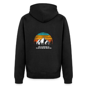 Into the mountains – Berge Geschenk Typografie Fun - Unisex Premium Bio Zip Hoodie - Schwarz - Hinten - Nico (187cm)
