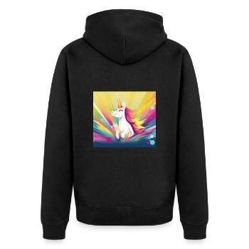Einhorn Regenbogen Fantasy Design Cartoon - Unisex Premium Bio Zip Hoodie - Schwarz - Hinten - Nico (187cm)