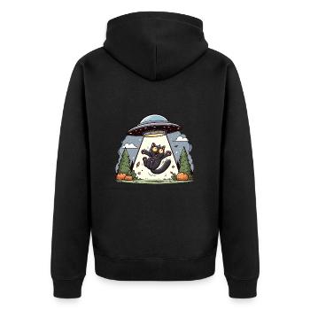 Katze UFO Abduction Halloween Space Aliens Lustig - Unisex Premium Bio Zip Hoodie - Schwarz - Hinten - Nico (187cm)