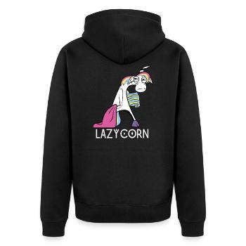 LazyCorn - Unisex Premium Bio Zip Hoodie - Schwarz - Hinten - Nico (187cm)