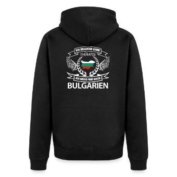 Ich Brauche Keine Therapie - Bulgarien Geschenk - Unisex Premium Bio Zip Hoodie - Schwarz - Hinten - Nico (187cm)
