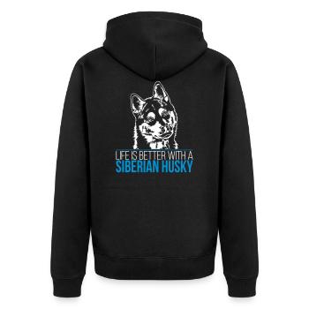 SIBERIAN HUSKY life is better - Unisex Premium Bio Zip Hoodie - Schwarz - Hinten - Nico (187cm)