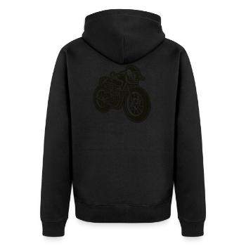 Cafe Racer Motorrad 01_schwarz - Unisex Premium Bio Zip Hoodie - Schwarz - Hinten - Nico (187cm)