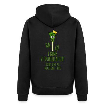 Lauch Halo I Bims S1 Durchlaucht Vong Unt Zu - Unisex Premium Bio Zip Hoodie - Schwarz - Hinten - Nico (187cm)