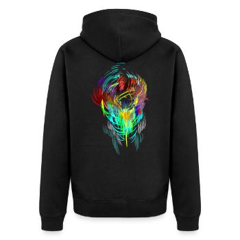 Neon - Maske Sci-Fi psychedellic Techno Gamer Head - Unisex Premium Bio Zip Hoodie - Schwarz - Hinten - Nico (187cm)