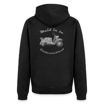 Made in the GDR, troll scooter, simson, moped, ossi - Unisex Premium Organic Zip Hoodie - black - Back - Nico (187cm)