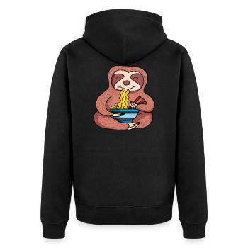 Ramen Life Motiv Faultier Motiv Shirt Ramen Noodle - Unisex Premium Bio Zip Hoodie - Schwarz - Hinten - Nico (187cm)