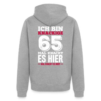 I am crisp 65th time it cracks here - Unisex Premium Organic Zip Hoodie - heather grey - Back - Nico (187cm)