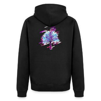 Baum Herbst 80er Retro Violett - Unisex Premium Bio Zip Hoodie - Schwarz - Hinten - Nico (187cm)
