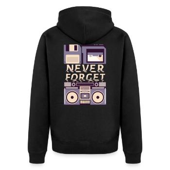 Never Forget VHS Kassette Diskette Achtziger Retro - Unisex Premium Bio Zip Hoodie - Schwarz - Hinten - Nico (187cm)