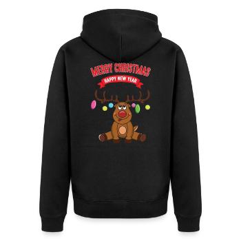 Lustiges Rentier Weihnachten Christmas Xmas - Unisex Premium Bio Zip Hoodie - Schwarz - Hinten - Nico (187cm)