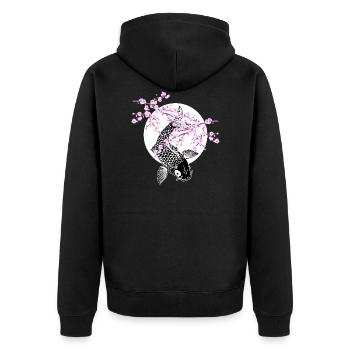 Cherry Blossoms SAKURA NISHIKIGOI Koi 2 - Unisex Premium Bio Zip Hoodie - Schwarz - Hinten - Nico (187cm)