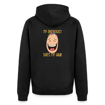 Mein Onkologe macht meine Haare! - Geschenk - Unisex Premium Bio Zip Hoodie - Schwarz - Hinten - Nico (187cm)