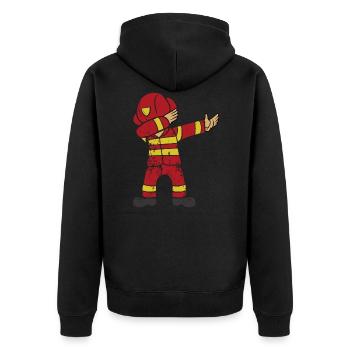 Retro Vintage Grunge Dabbing Dab Feuerwehrmann - Unisex Premium Bio Zip Hoodie - Schwarz - Hinten - Nico (187cm)