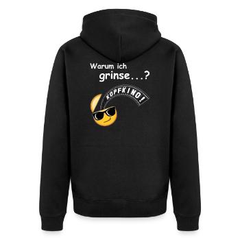KOPFKINO - Grinse Emoji - Unisex Premium Bio Zip Hoodie - Schwarz - Hinten - Nico (187cm)