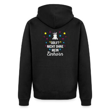 Golf Shirt · Zusammen · Einhorn Geschenk - Unisex Premium Bio Zip Hoodie - Schwarz - Hinten - Nico (187cm)