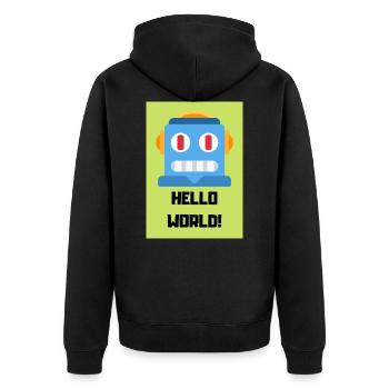 HELLO WORLD - Unisex Premium Bio Zip Hoodie - Schwarz - Hinten - Nico (187cm)