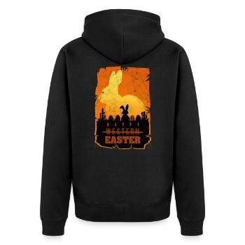 Ostern Western Retro Parodie - Unisex Premium Bio Zip Hoodie - Schwarz - Hinten - Nico (187cm)