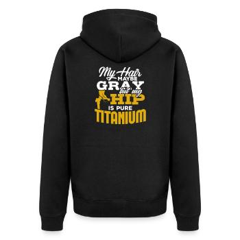 Hüfte Operation Künstliche Hüfte Gelenk Geschenk - Unisex Premium Bio Zip Hoodie - Schwarz - Hinten - Nico (187cm)