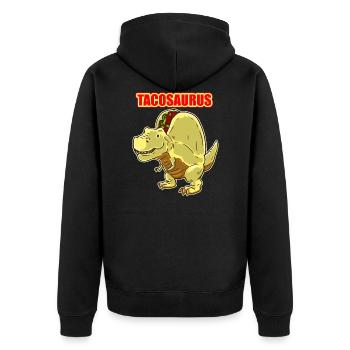 Tacosaurus print Gift Funny Dinosaur Taco Cinco - Unisex Premium Organic Zip Hoodie - black - Back - Nico (187cm)