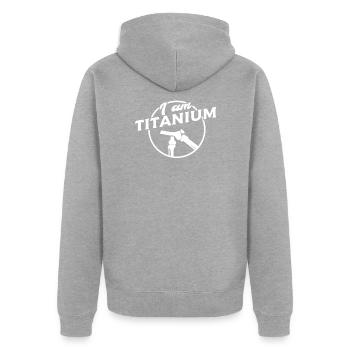 Knie Operation Künstliches Knie OP Reha Geschenk - Unisex Premium Bio Zip Hoodie - Grau meliert - Hinten - Nico (187cm)