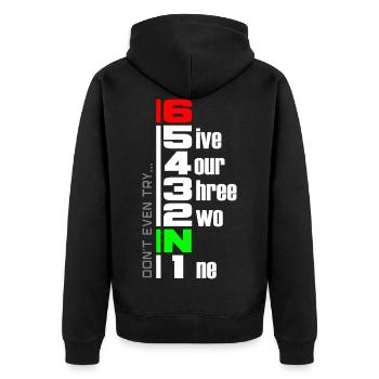 Motorrad Gangschaltung Motorradfahrer 1N23456 - Unisex Premium Bio Zip Hoodie - Schwarz - Hinten - Nico (187cm)