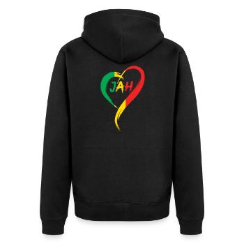 Liebe Jah Print Rasta Reggae Flagge Herz Geschenk für - Unisex Premium Bio Zip Hoodie - Schwarz - Hinten - Nico (187cm)