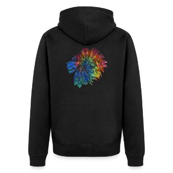 Cadeau de design de lion psychédélique. Mandala arc-en-ciel - Veste à capuche bio Premium Unisexe - noir - Dos - Nico (187cm)